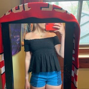 Off the shoulder black t shirt